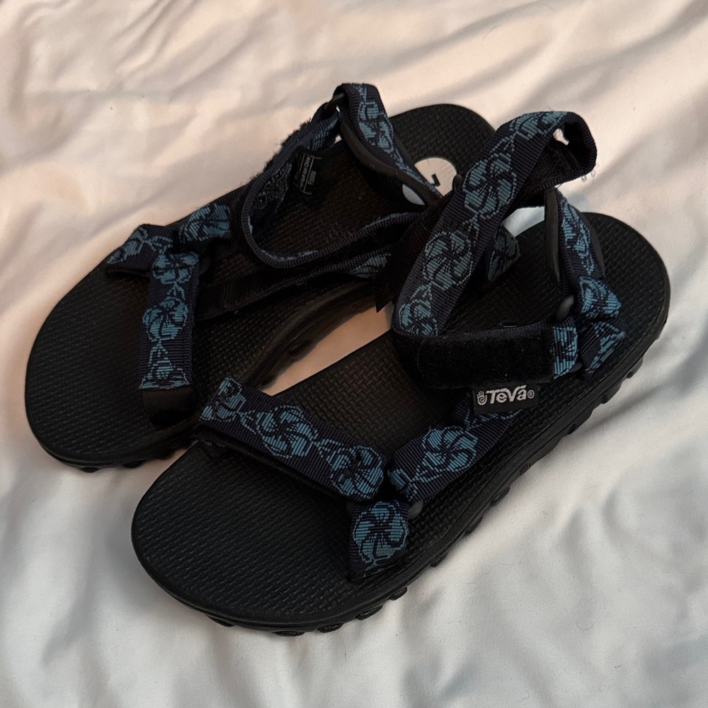 Teva Black and Dark Blue Floral Sandals